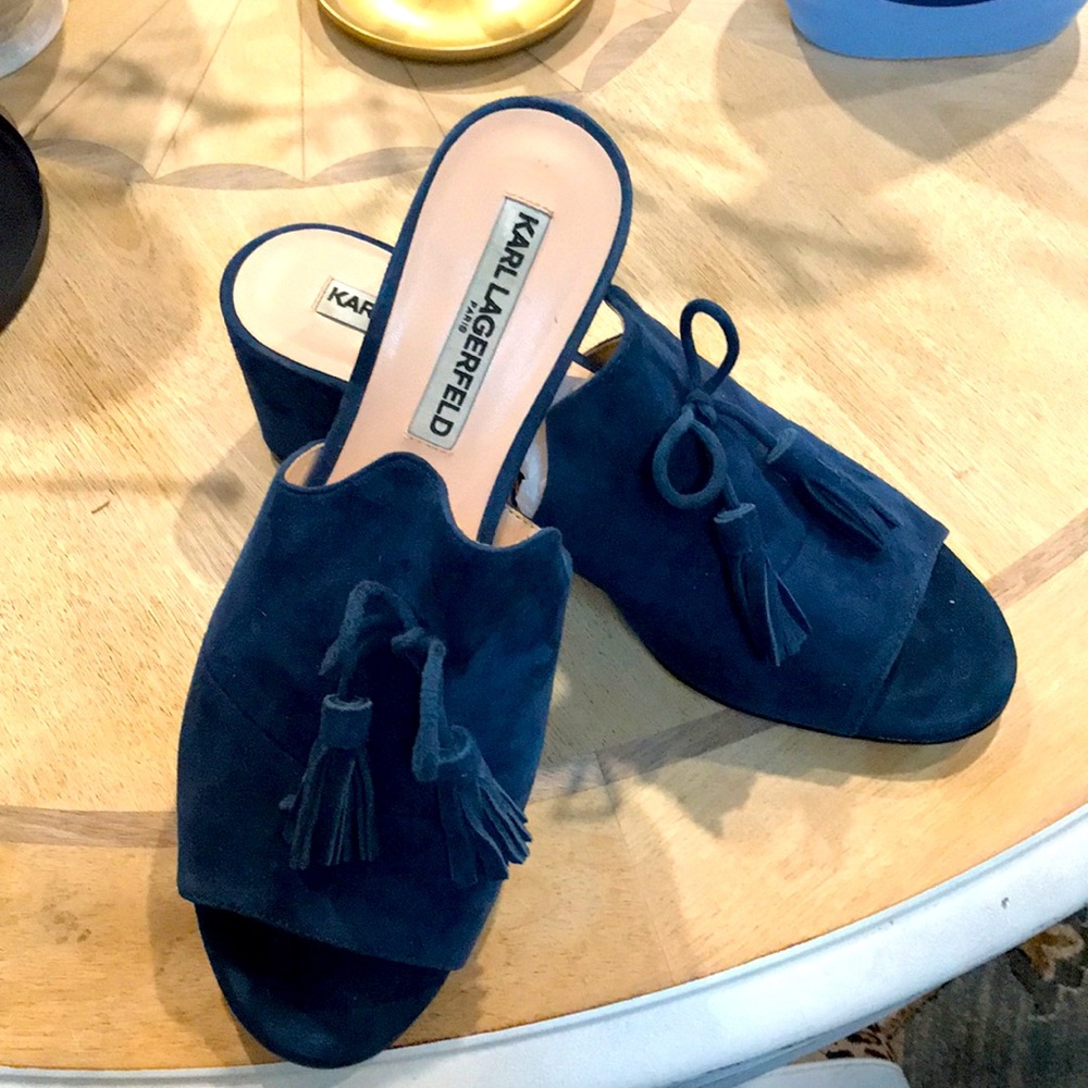 Vintage Karl Lagerfield suede blue Mules-